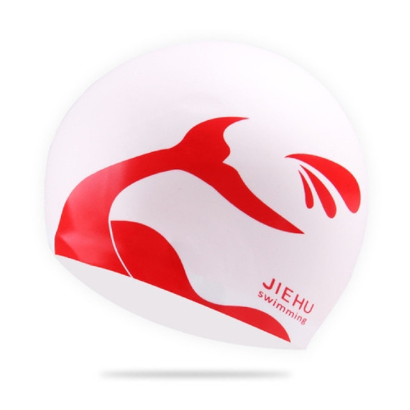 Enlarged Version Dolphin Pattern Silicone Swimming Cap for Male and Female(White)