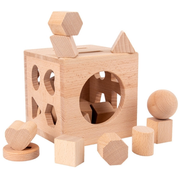 Beech 17-Hole Intelligence Box Geometric Shape Matching Cognitive  Toys Early Education Puzzle Toy(Wood Color)