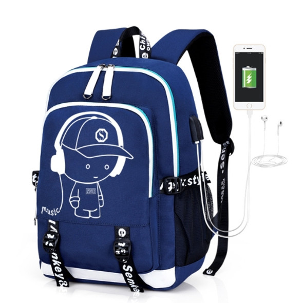 USB Charging Student School Bag Luminous Backpack(Rolay Blue)