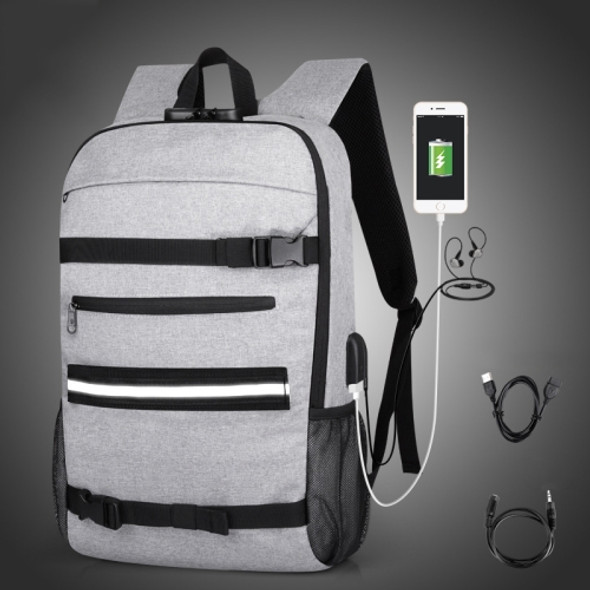 16 inch Men Business Large-Capacity Backpack With USB Charging Anti-Theft Lock Skateboard Bag(Light Gray)