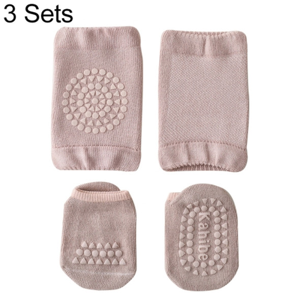3 Sets Summer Children Knee Pads Baby Floor Socks Baby Non-Slip Crawling Sports Protection Suit M 1-3 Years Old(Light Purple)