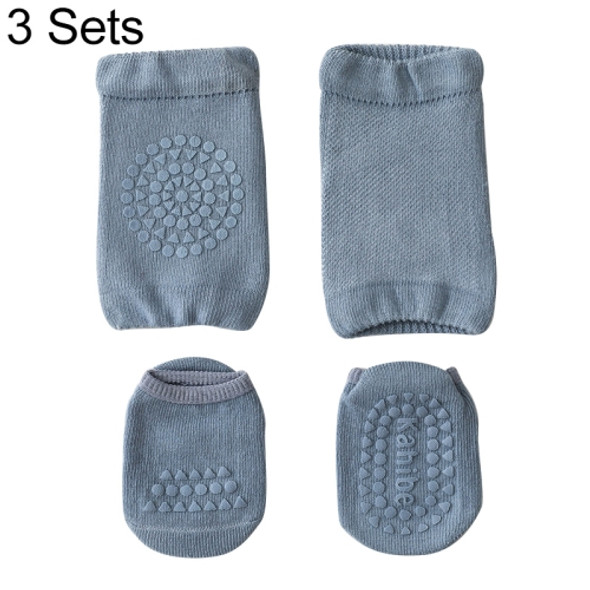 3 Sets Summer Children Knee Pads Baby Floor Socks Baby Non-Slip Crawling Sports Protection Suit M 1-3 Years Old(Blue)