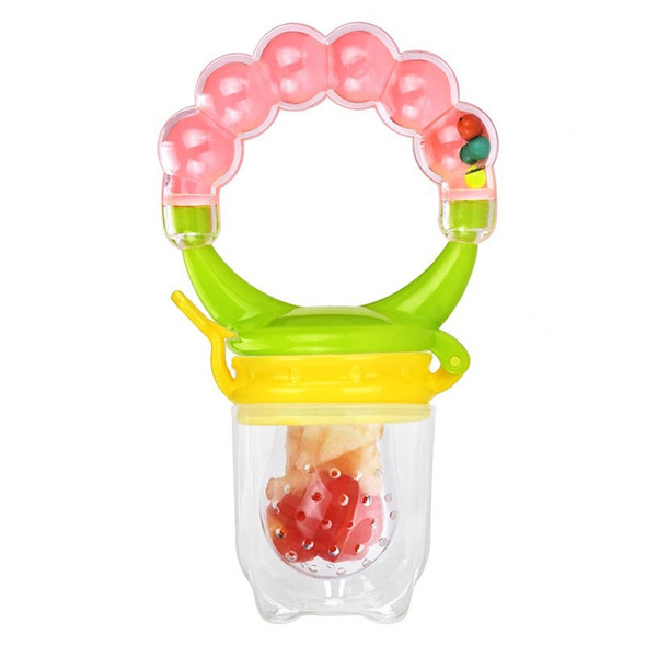 3 PCS Baby Nipple Fresh Food Fruit Milk Feeding Bottles Learn Feeding Drinking Handle Teething Pacifier with Bell, Size:L(Pink)