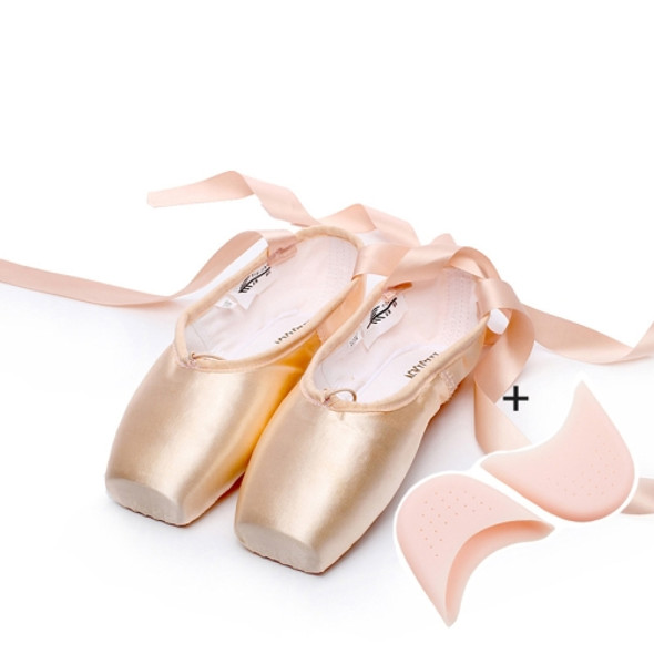 Ballet Lace Pointe Shoes Professional Flat Dance Shoes, Size: 36(Satin + Silicone Case)