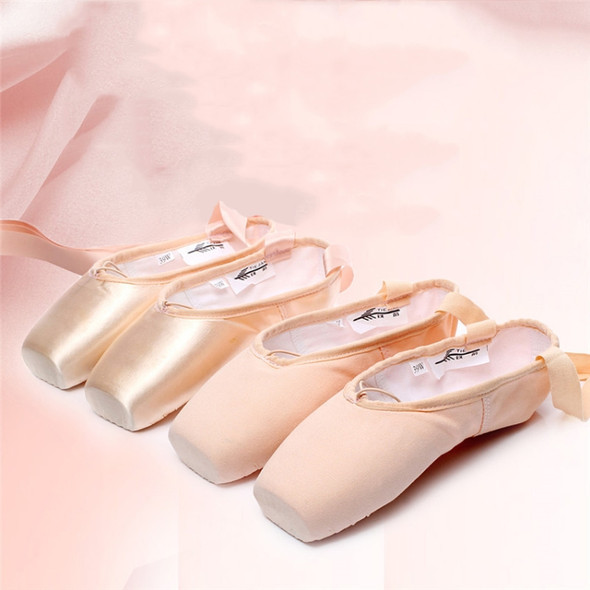 Ballet Lace Pointe Shoes Professional Flat Dance Shoes, Size: 36(Satin Nude)
