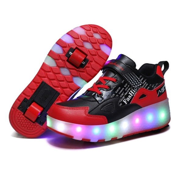 E68 Two-Wheeled Children Skating Shoes Rechargeable Light Wheel Shoes, Size: 28(Black And Red)