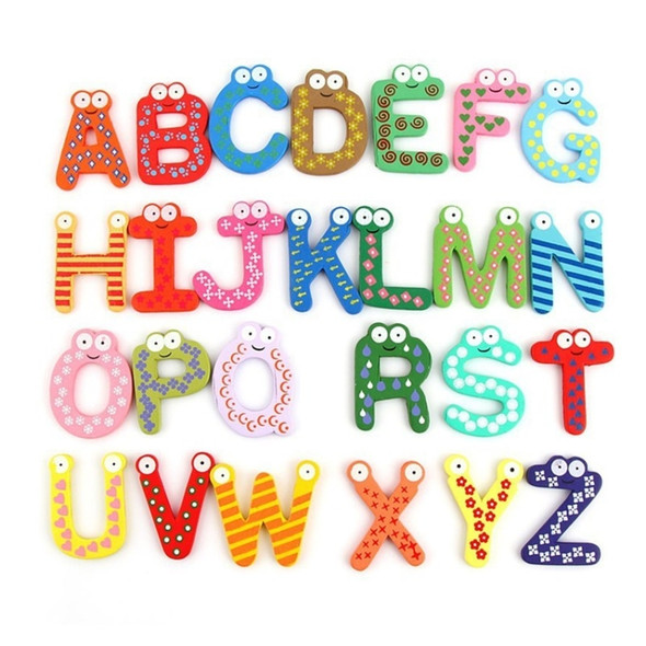 26 PCS Children Early Education Cartoon Wooden Large English Alphabet Animal Fridge Magnet