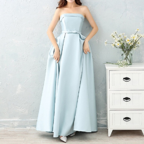 Satin Long Bridesmaid Sisters Skirt Slim Graduation Gown, Size:XXL(Ice Blue D)
