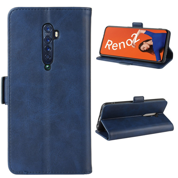 For OPPO RENO2  Wallet Stand Leather Cell Phone Case with Wallet & Holder & Card Slots(Dark Blue)