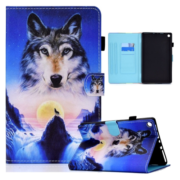 For Amazon Kindle Fire HD8 (2016) / (2017) Colored Drawing Horizontal Flip Leather Case with Holder & Card Slots & Sleep / Wake-up Function(Wolf)