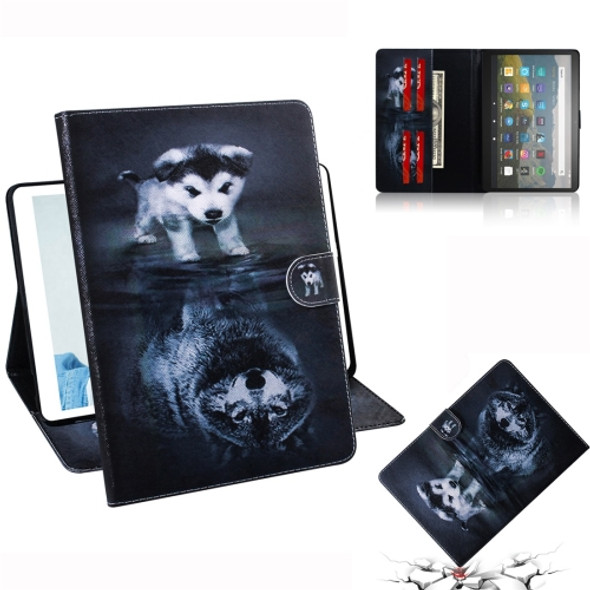 For Amazon Kindle Fire HD 8 (2020) / HD 8 Plus (2020) 3D Colored Drawing Horizontal Flip Leather Case with Holder & Card Slot & Wallet(Wolf And Dog)
