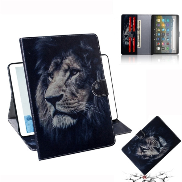 For Amazon Kindle Fire HD 8 (2020) / HD 8 Plus (2020) 3D Colored Drawing Horizontal Flip Leather Case with Holder & Card Slot & Wallet(Lion)