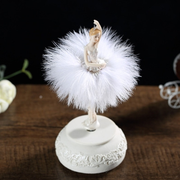 Elegant Refined Ballerina Dance Carousel Music Box Barbie Feather Music Box(White)