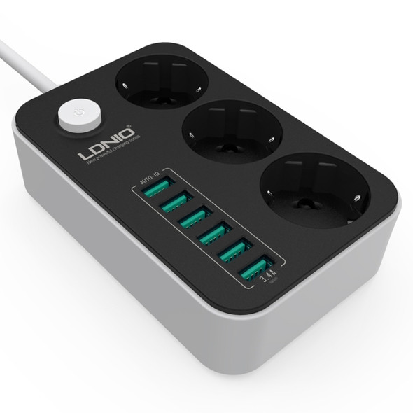 LDNIO SE3631 3.4A 6 x USB Ports Multi-function Travel Home Office Socket, Cable Length: 1.6m, EU Plug