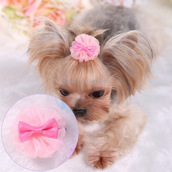 2 PCS Pet Hair Accessories Dog Headdress Lace Bow Hair Clip(Pink)