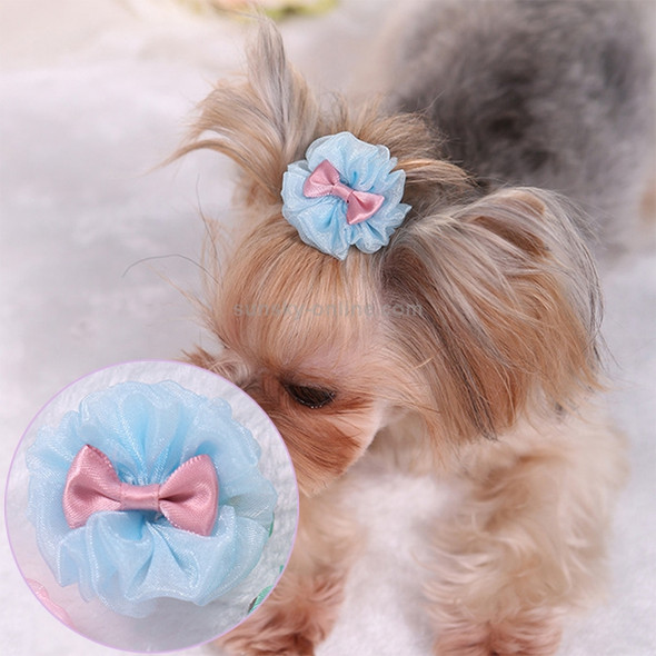 2 PCS Pet Hair Accessories Dog Headdress Lace Bow Hair Clip(Blue)