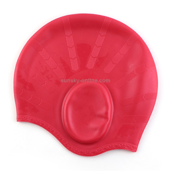 Silicone Ear Protection Waterproof Swimming Cap for Adults with Long Hair(Red)