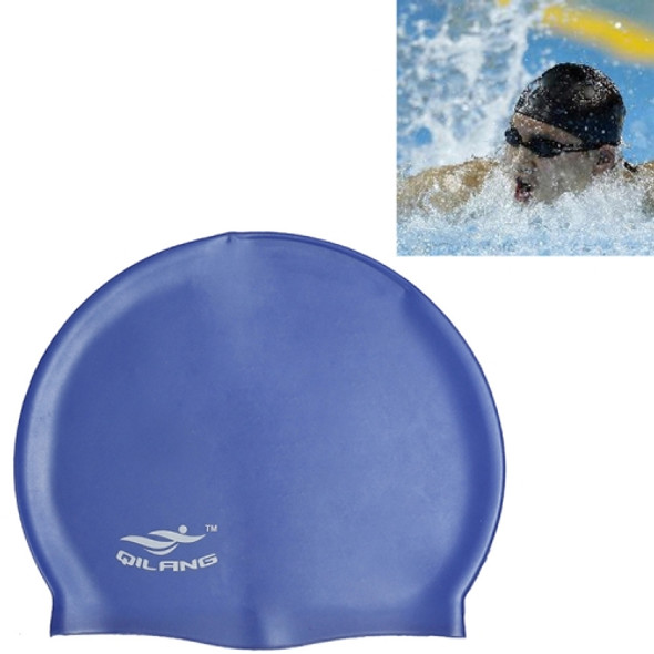 Adult Solid Color Waterproof Silicone Swimming Cap(Dark Blue)