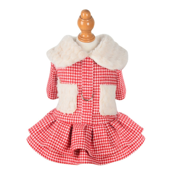 Doll Collar Plus Velvet Warm Pet Cat And Dog Woolen Cloth Princess Dress Without Leash, Size: L(Red)