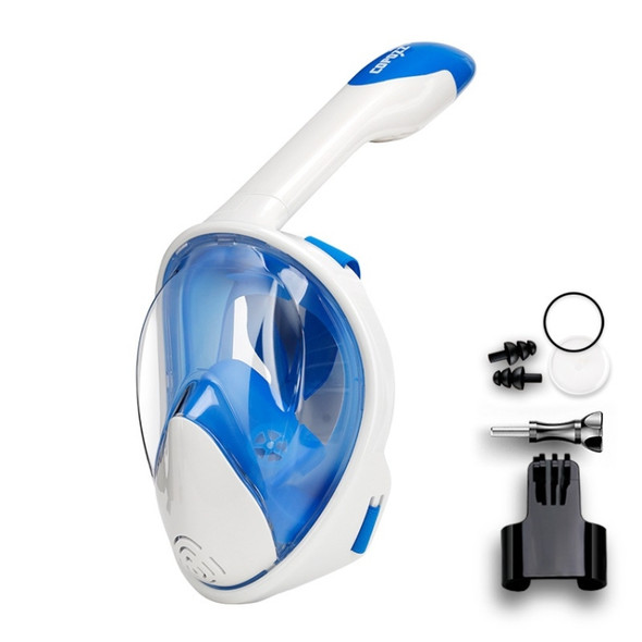 COPOZZ Snorkeling Mask Full Dry Snorkel Swimming Equipment, Size: L(White Blue)