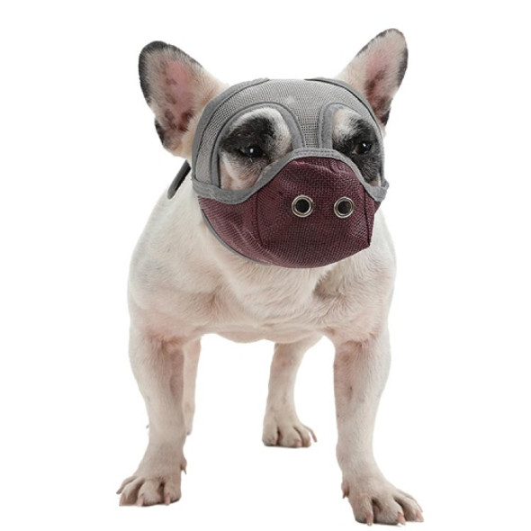 Bulldog Mouth Cover Flat Face Dog Anti-Eat Anti-Bite Drinkable Water Mouth Cover M(Grey Red)