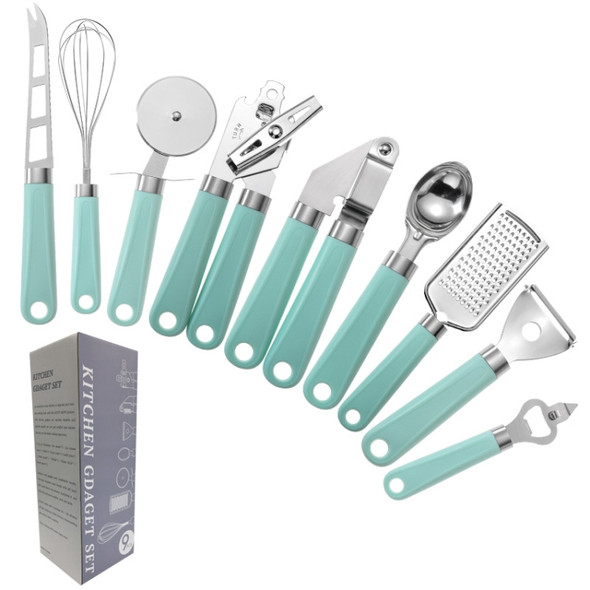 9 in 1 Plastic Handle Stainless Steel Kitchen Utensils Household Gadget Set(Cyan)