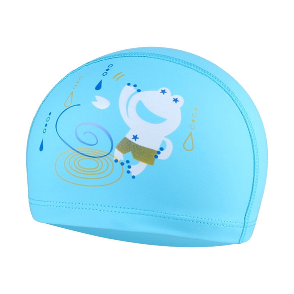 Children Waterproof Hair Care PU Coated Cute Frog Pattern Swimming Cap(Lack Blue)
