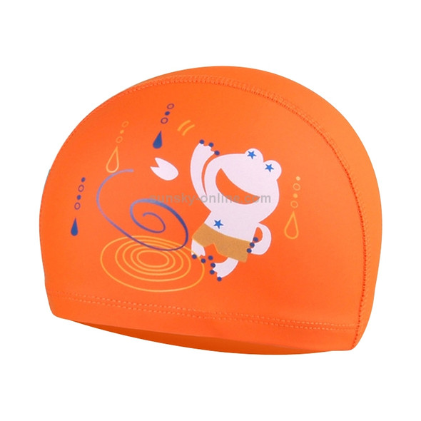 Children Waterproof Hair Care PU Coated Cute Frog Pattern Swimming Cap(Orange)