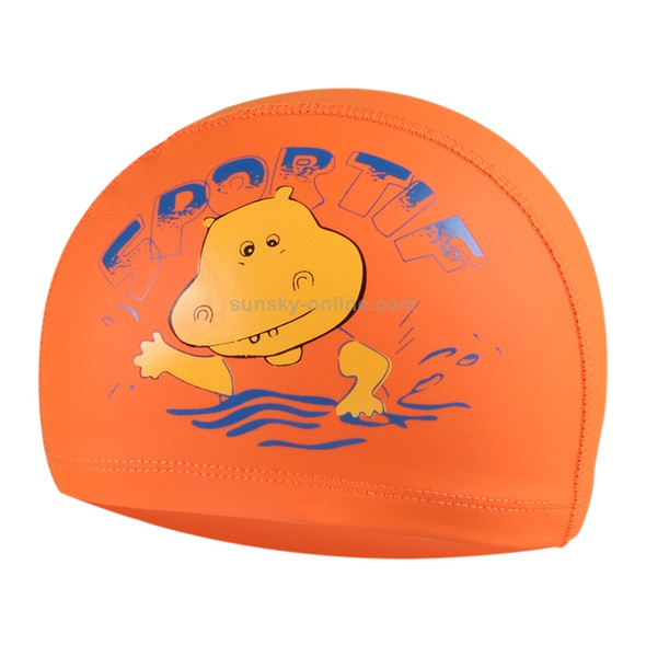Children Cartoon Hippo Pattern PU Coated Waterproof Swimming Cap(Orange)
