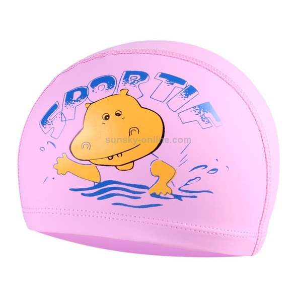 Children Cartoon Hippo Pattern PU Coated Waterproof Swimming Cap(Pink)