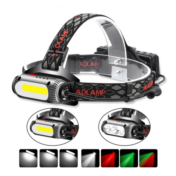TG-TD113 T6+COB Head-Mounted USB Charging Rotating Multi-Function Headlight White Red And Green Three Light Sources Headlight  (Without Battery)