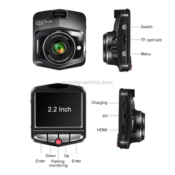 2.2 inch Car 480P Single Recording Shield Driving Recorder DVR Support Parking Monitoring / Loop Recording (Black)