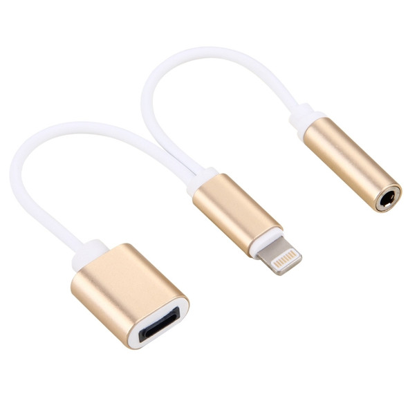 10cm 8 Pin Female & 3.5mm Audio Female to 8 Pin Male Charger&#160;Adapter Cable for iPhone 7 & 7 Plus, iPhone 6s & 6s Plus, iPhone 6 & 6 Plus, Support iOS 10.3.1(Gold)