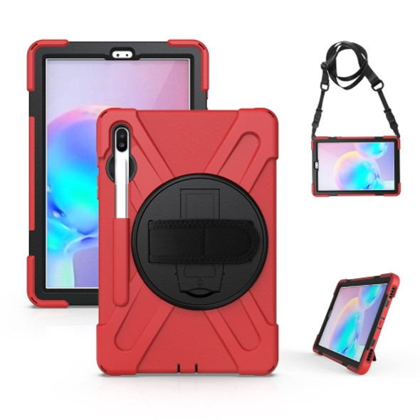 For Samsung Galaxy Tab S6 10.5 inch T860 / T865 Shockproof Colorful Silicone + PC Protective Case with Holder & Shoulder Strap & Hand Strap & Pen Slot(Red)