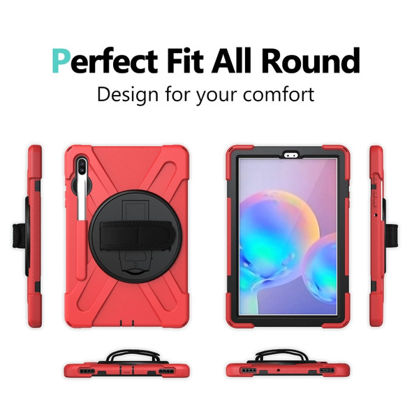 For Samsung Galaxy Tab S6 10.5 inch T860 / T865 Shockproof Colorful Silicone + PC Protective Case with Holder & Shoulder Strap & Hand Strap & Pen Slot(Red)