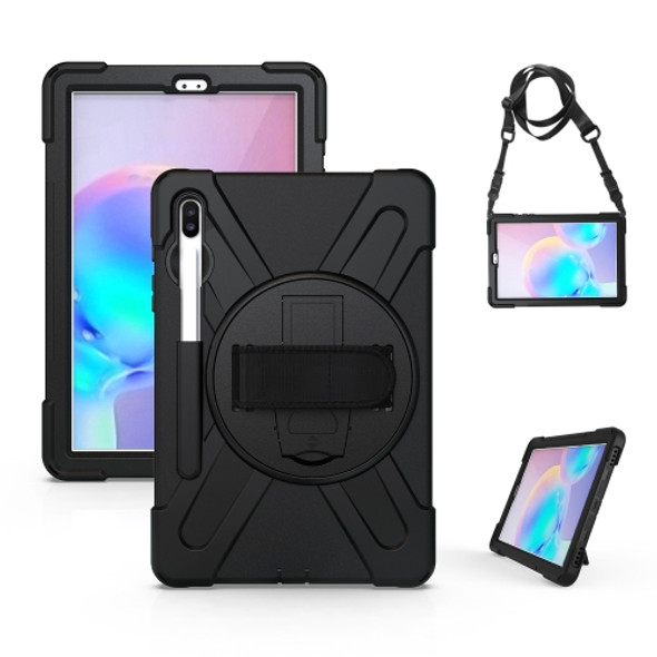 For Samsung Galaxy Tab S6 10.5 inch T860 / T865 Shockproof Colorful Silicone + PC Protective Case with Holder & Shoulder Strap & Hand Strap & Pen Slot(Black)