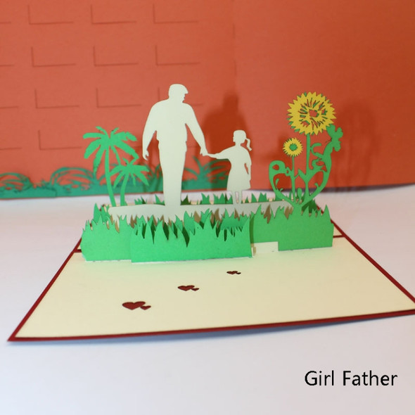 2 PCS 3D Three-Dimensional Greeting Card Father Day Mother Day Blessing Card(Girl Father)