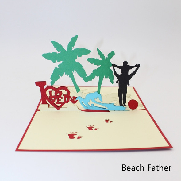 2 PCS 3D Three-Dimensional Greeting Card Father Day Mother Day Blessing Card(Beach Father)