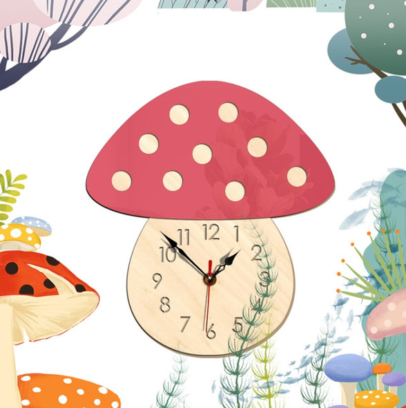 Kindergarten Cartoon Mute Wall Clock Creative Children Colorful Mushroom Decorative Clock(Pink)