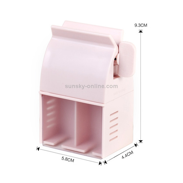 2 PCS Toothpaste Squeezer Multifunctional Toothbrush Rack Wall-Mounted Bathroom Perforation-Free Storage Rack(Pink)