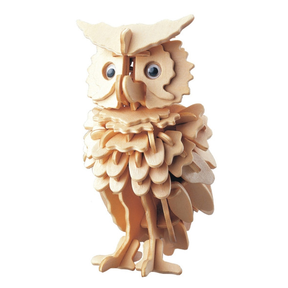 3D Wooden Owl Puzzle Jigsaw Woodcraft Kit DIY Construction Puzzle Toys for Children(Original Color)