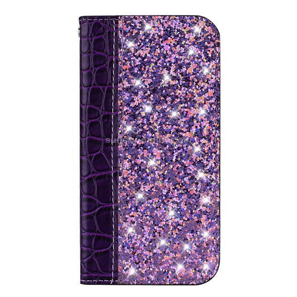 Crocodile Texture Glitter Powder Horizontal Flip Leather Case for Huawei P Smart (2019) / Honor 10 Lite, with Card Slots & Holder (Purple)