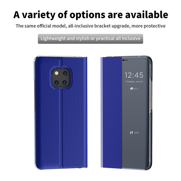 For Huawei Mate 20 Pro Side Window Display Comes with Sleep Function / Stand Plain Cloth Flip Phone Case(Dark Blue)