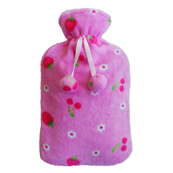 Hot Water Bottle Solid Color Knitting Cover (Without Hot Water Bottle) Water-filled Hot Water Soft Knitting Bottle Velvet Bag(Coral velvet strawberry)