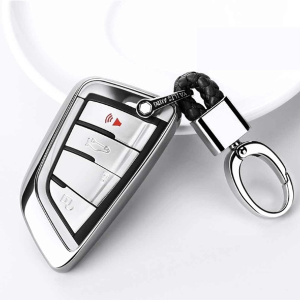 Electroplating TPU Single-shell Car Key Case with Key Ring for BMW X5 / X6 (Silver)