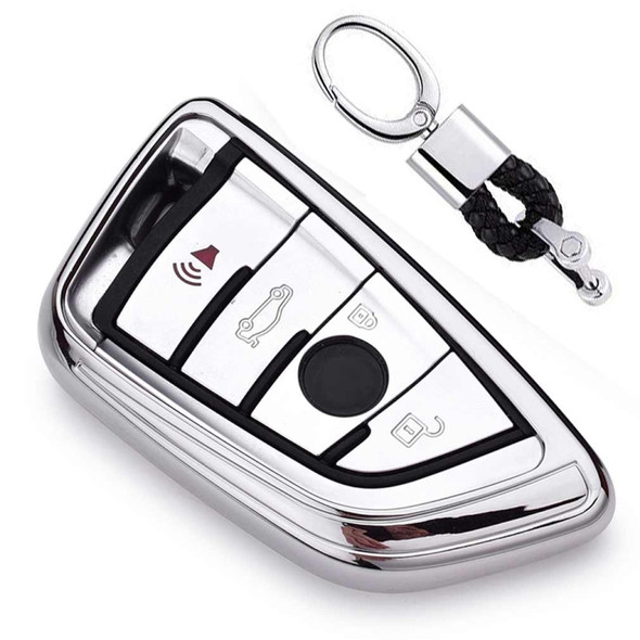 Electroplating TPU Single-shell Car Key Case with Key Ring for BMW X5 / X6 (Silver)