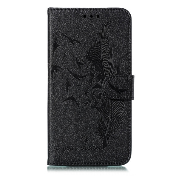 For Huawei P40 Pro Litchi Texture Feather Embossing Horizontal Flip Leather Case with Holder & Card Slots & Wallet & Photo Frame & Lanyard(Black)