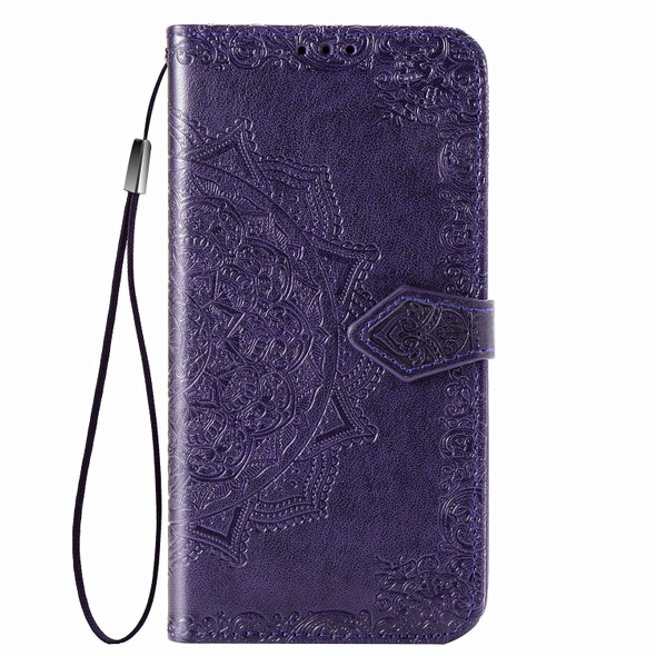 For Huawei P40 Halfway Mandala Embossing Pattern Horizontal Flip Leather Case , with Holder & Card Slots & Wallet & Photo Frame & Lanyard(Purple)