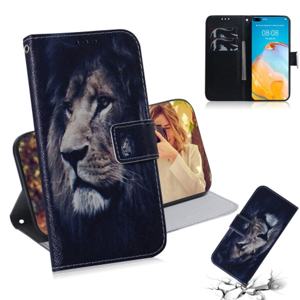 For Huawei P40 3D Colored Drawing Horizontal Flip Leather Case with Holder & Card Slot & Wallet(Lion)