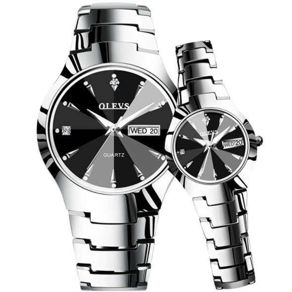 1 Pair OLEVS 8697 Couple Fashion Waterproof Luminous Quartz Watch(Black)